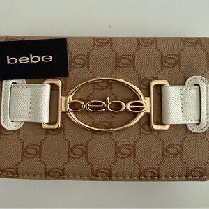 NWT BEBE Leilani Monogram Crossbody in Almond/White